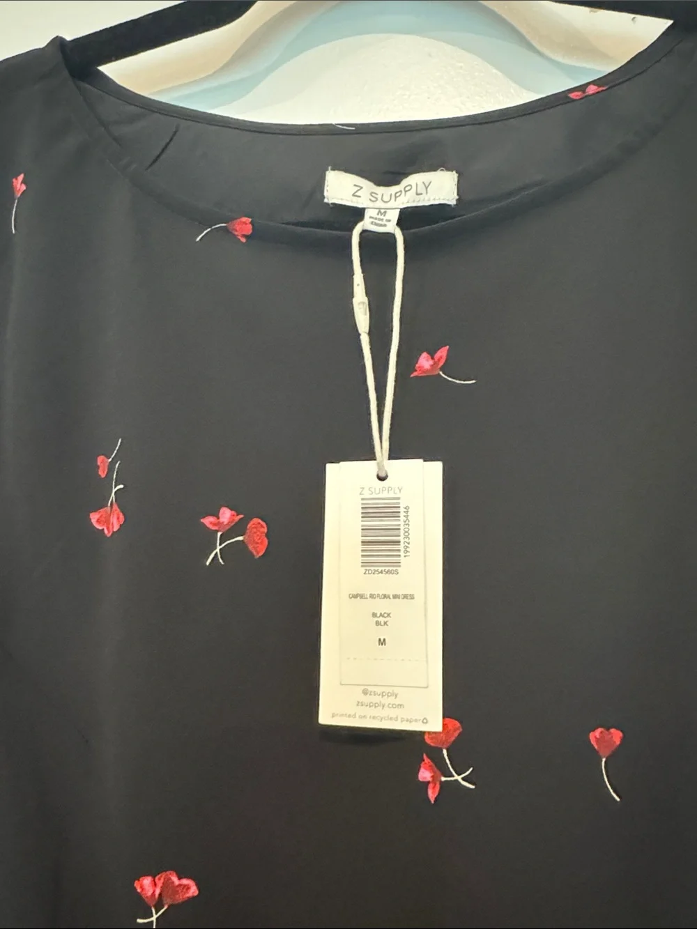 Black Long-Sleeve Floral Mini Dress with Red Rose Print - Picture 2 of 4